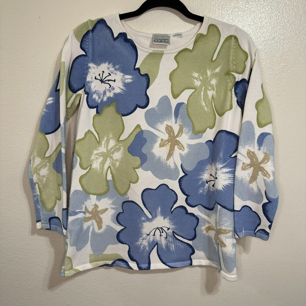 Villager Sport by Liz Clairborne Women's Cotton Blend Top Size M 3/4 Sleeves